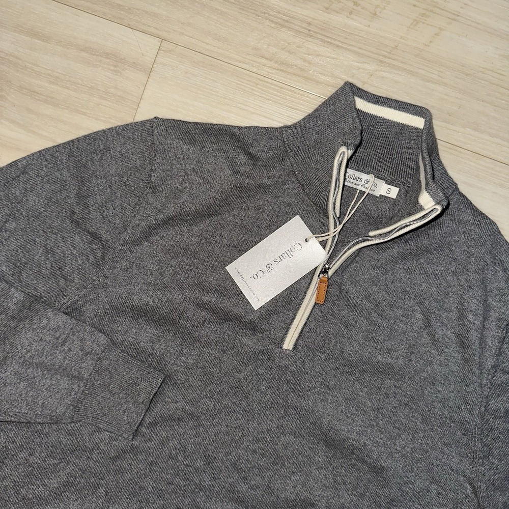 Collars And Co New Luxury Touch Cotton & Cashmere Quarter Zip Sweater Small Grey